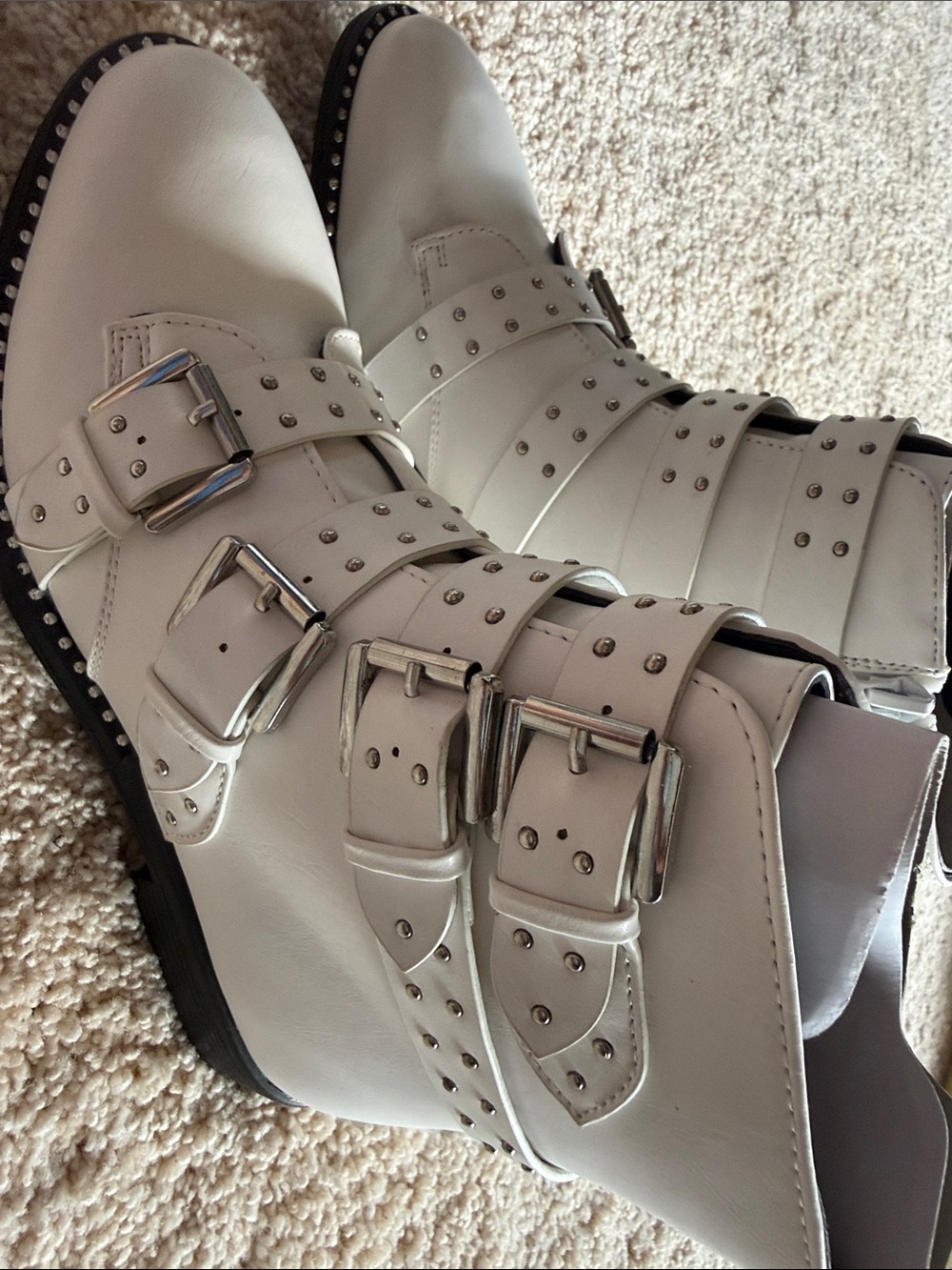 Steve Madden White Studded Buckle Ankle Booties